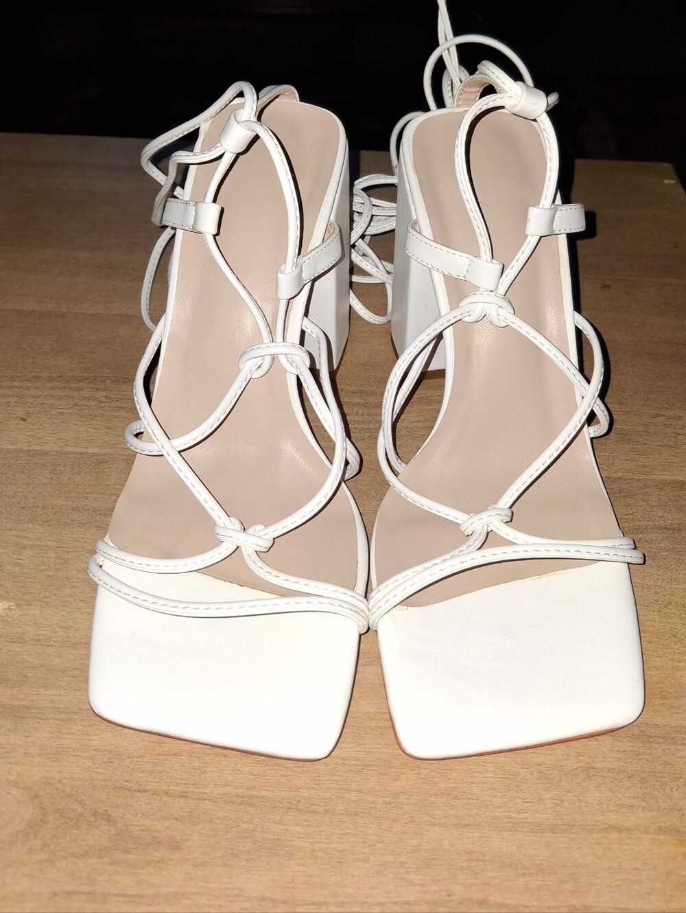 Chunky High Heels Gladiator Square Toe Lace-up Sandals